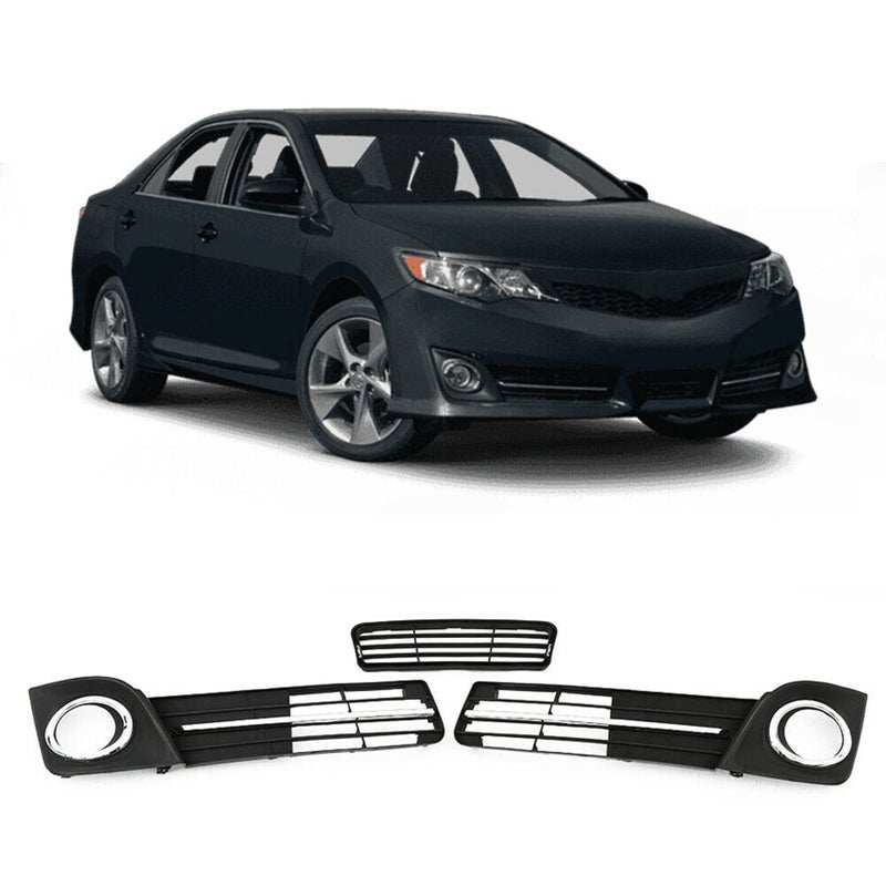RainMan S Front Bumper Lower Grille Fog Lamp Cover Bezel Set Replacement for Toyota Camry SE 2012 2013 2014 3pcs black 5311206210 5212806290