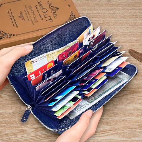 ABYS Genuine Leather RFID Protected 27 Card Slots Wallet for Men and Women (Blue) - Image 5