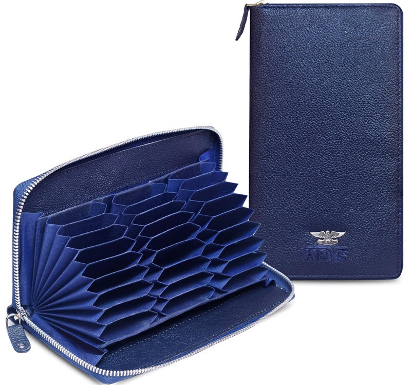 ABYS Genuine Leather RFID Protected 27 Card Slots Wallet for Men and Women (Blue) - Image 1