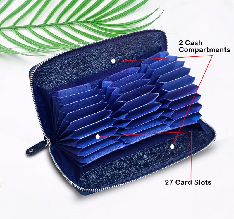 ABYS Genuine Leather RFID Protected 27 Card Slots Wallet for Men and Women (Blue) - Image 4