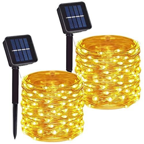 DAYLIGHTIR 2 Pack Total 200 LED 66FT Solar Powered Copper Wire String Lights Outdoor, Waterproof, 8 Modes Fairy Lights for Garden, Patio, Party, Yard, Christmas (Warm White) - Image 1