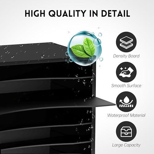 SUPEASY Wood Desk Organizer, 5 Tier Paper File Organizer for Desk, Wooden Desktop Organizer, Paper Letter Literature Mail Sorter, for Office School & Home Organization, Black - Image 5