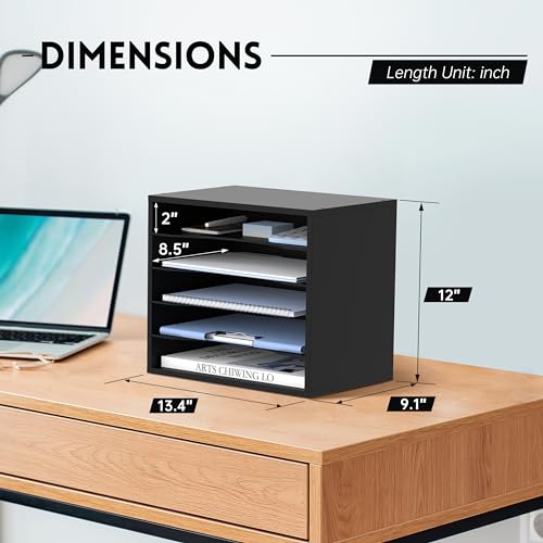 SUPEASY Wood Desk Organizer, 5 Tier Paper File Organizer for Desk, Wooden Desktop Organizer, Paper Letter Literature Mail Sorter, for Office School & Home Organization, Black - Image 3