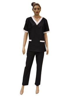 Rannah's Uniform V-Neck Scrub Suit for Nurses and Housekeepers, Short Sleeve with White Piping  - Image 1