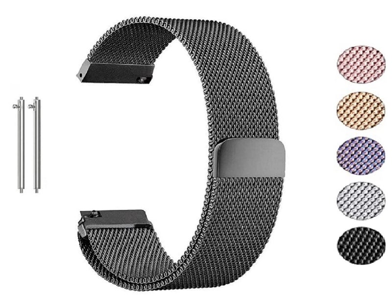 PEFKO Milanese Magnet Watch Strap - Compatible with Amazfit GTS 2 Mini, Bip U/Pro, GTS/GTR, Samsung Galaxy Watch 4/5 (20MM, BLACK) - Image 1