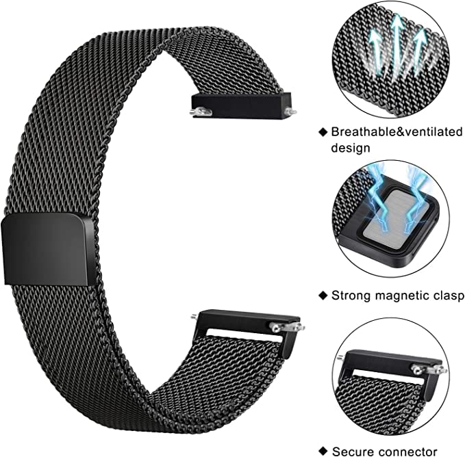 PEFKO Milanese Magnet Watch Strap - Compatible with Amazfit GTS 2 Mini, Bip U/Pro, GTS/GTR, Samsung Galaxy Watch 4/5 (20MM, BLACK) - Image 2