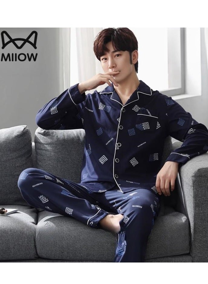 MIIOW Breathing Pajamas-Men's Pajamas Made Of Pure Cotton, Loose And Comfortable, Long Sleeved Casual Home Suit Set - Image 1