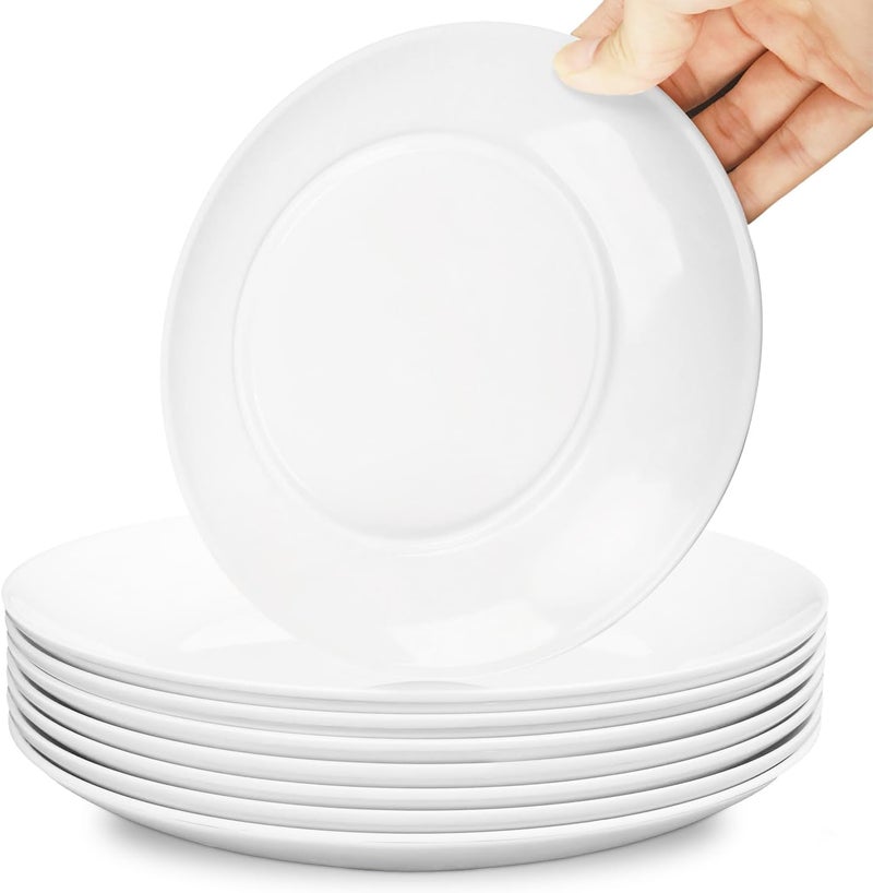 Coobbar Melamine Dinner Plates Set  8 Pcs BreakResistant White Melamine Salad Plates Shatterproof Dinnerware for Indoor  Outdoor Use Lightweight Stackable  Dishwasher Safe 9 Inches - Image 1