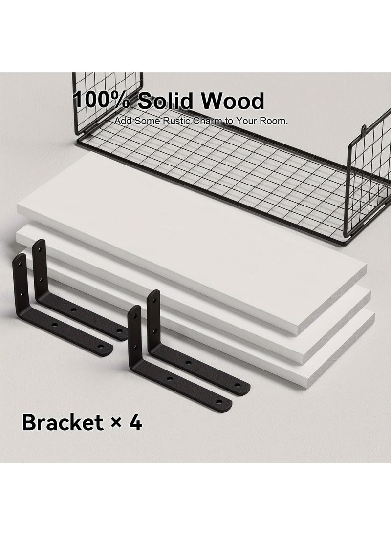MileMelo Floating Shelves for Wall - Set of 3 Hanging Wood Shelf Rustic Wooden Shelves with Metal Brackets Hanging Shelf Wall Organizers for HomebStorage Rack Wall Mount White  - Image 4