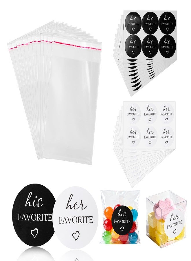 Varpotle 120 Sets His Favorite Her Favorite Stickers with Candy Bags, Wedding Favor Bags and Stickers for Bridal Shower, Welcome Bag Stuffers, Cookie & Candy Packaging (120) - Image 1