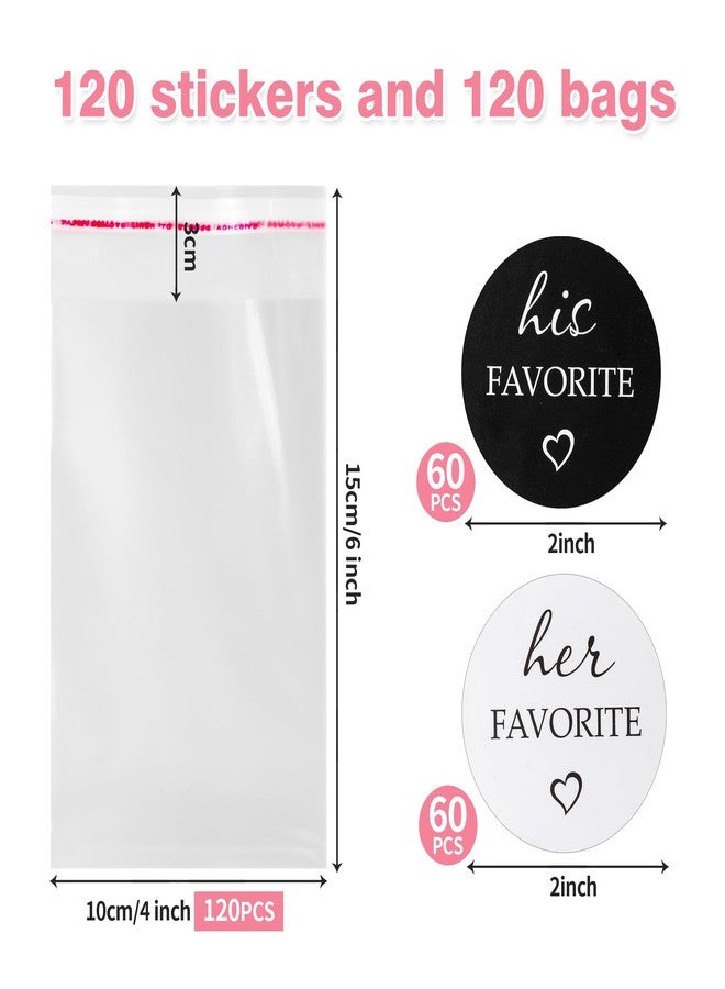 Varpotle 120 Sets His Favorite Her Favorite Stickers with Candy Bags, Wedding Favor Bags and Stickers for Bridal Shower, Welcome Bag Stuffers, Cookie & Candy Packaging (120) - Image 2
