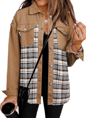 Shein SHEWIN Denim Jacket for Women Long Sleeve Oversized jean Jacket Button Down Denim Jacket Lightweight Spring Outfits for Women 2026 Khaki Medium - Image 2