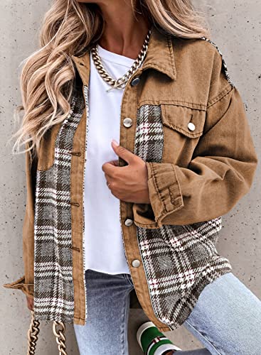 Shein SHEWIN Denim Jacket for Women Long Sleeve Oversized jean Jacket Button Down Denim Jacket Lightweight Spring Outfits for Women 2026 Khaki Medium - Image 3
