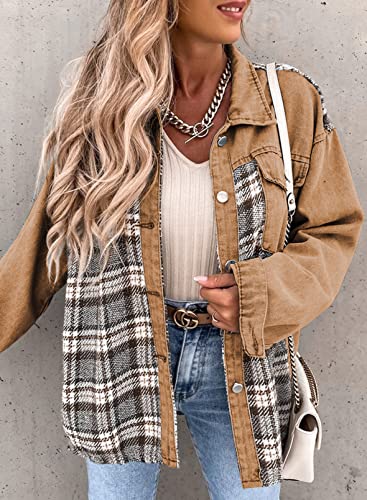 Shein SHEWIN Denim Jacket for Women Long Sleeve Oversized jean Jacket Button Down Denim Jacket Lightweight Spring Outfits for Women 2026 Khaki Medium - Image 4