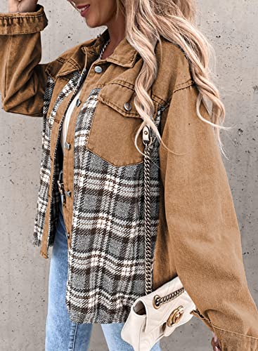 Shein SHEWIN Denim Jacket for Women Long Sleeve Oversized jean Jacket Button Down Denim Jacket Lightweight Spring Outfits for Women 2026 Khaki Medium - Image 5