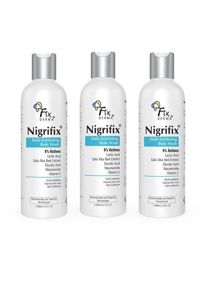 Fixderma Nigrifix Exfoliating Body Wash with 5% Actives (Lactic Acid, Glycolic Acid, Niacinamide Acid & Vitamin E) | Gentle Exfoliating Shower Gel for Body Wash | Improves Skin Tone - 200ml(Pack of 3) - Image 1