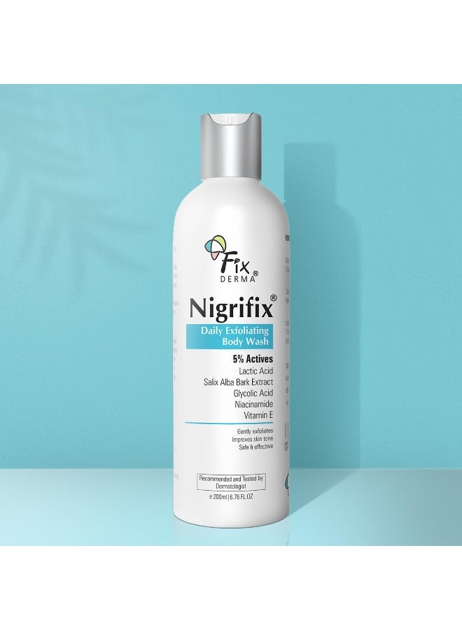 Fixderma Nigrifix Exfoliating Body Wash with 5% Actives (Lactic Acid, Glycolic Acid, Niacinamide Acid & Vitamin E) | Gentle Exfoliating Shower Gel for Body Wash | Improves Skin Tone - 200ml(Pack of 3) - Image 3