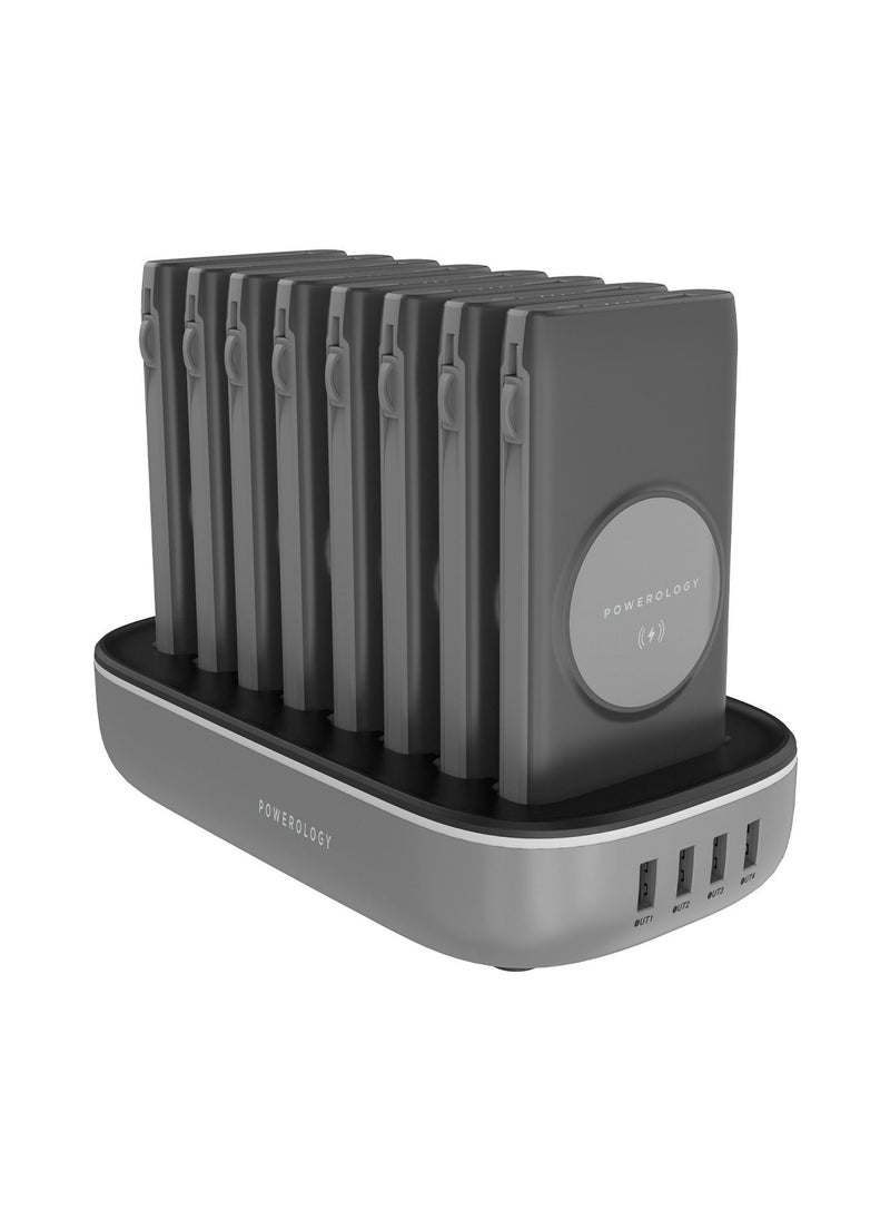 Powerology - 8in1 Station 10000mAh 20W PD QC Wireless Power Bank Built-in Cable With Lightning And Type-C UK 3Pin Power Plug Compatible For iPhone 14/14 Plus 14 Pro/14 Pro Max Samsung S21 S20 Note 20 10 etc, Black - Image 1