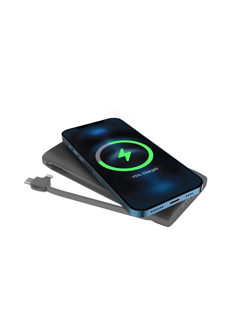 Powerology - 8in1 Station 10000mAh 20W PD QC Wireless Power Bank Built-in Cable With Lightning And Type-C UK 3Pin Power Plug Compatible For iPhone 14/14 Plus 14 Pro/14 Pro Max Samsung S21 S20 Note 20 10 etc, Black - Image 1