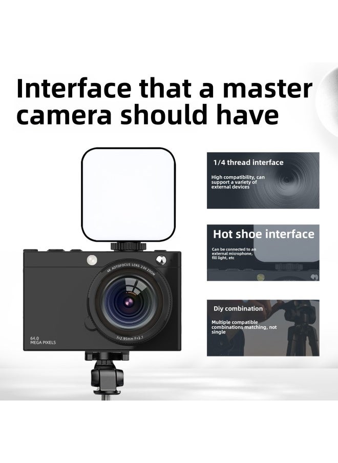 Generic D7 HD Ccd Digital Camera Beauty Selfie Retro 64 Million WiFi Camera Video Student Card Machine-Body Color:D7 White Microphone Fill Light Earphone Cable  - Image 4