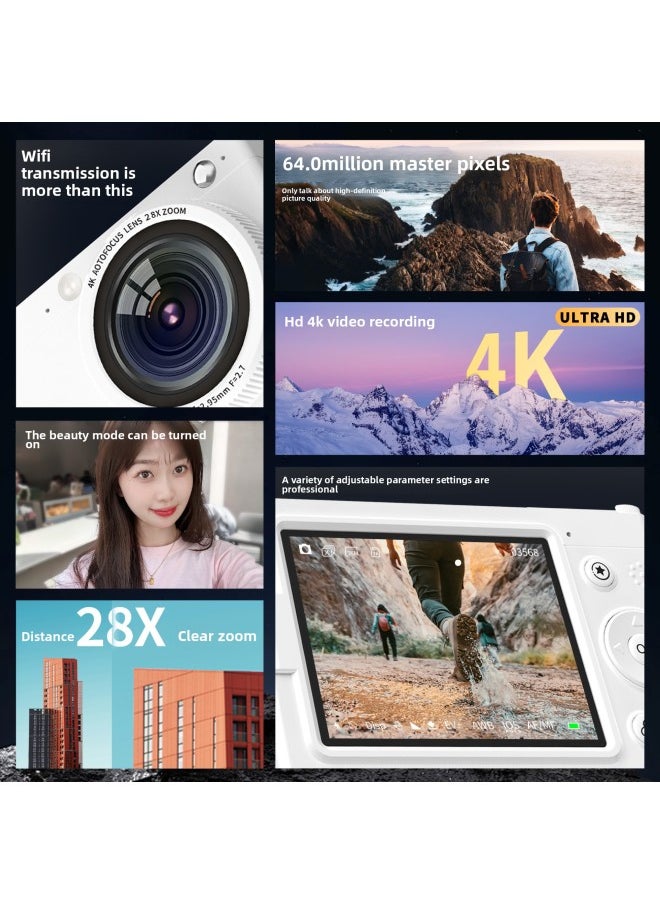Generic D7 HD Ccd Digital Camera Beauty Selfie Retro 64 Million WiFi Camera Video Student Card Machine-Body Color:D7 White Microphone Fill Light Earphone Cable  - Image 3