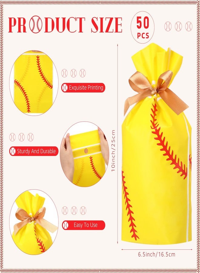 SilTriangle 50 Pcs Softball Party Gift Bags for Team Girls Plastic Softball Snack Bag Goodie Bags with Drawstring for Daughter's Game Party Supplies - Image 2