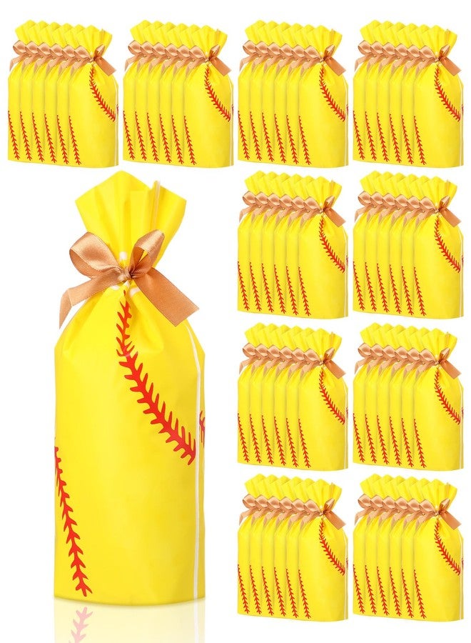 SilTriangle 50 Pcs Softball Party Gift Bags for Team Girls Plastic Softball Snack Bag Goodie Bags with Drawstring for Daughter's Game Party Supplies - Image 1