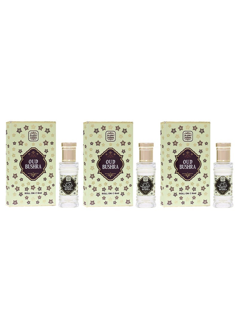 Oud Bushra Perfume Oil Roll-On for Men & Women - 6ml (Pack of 3)