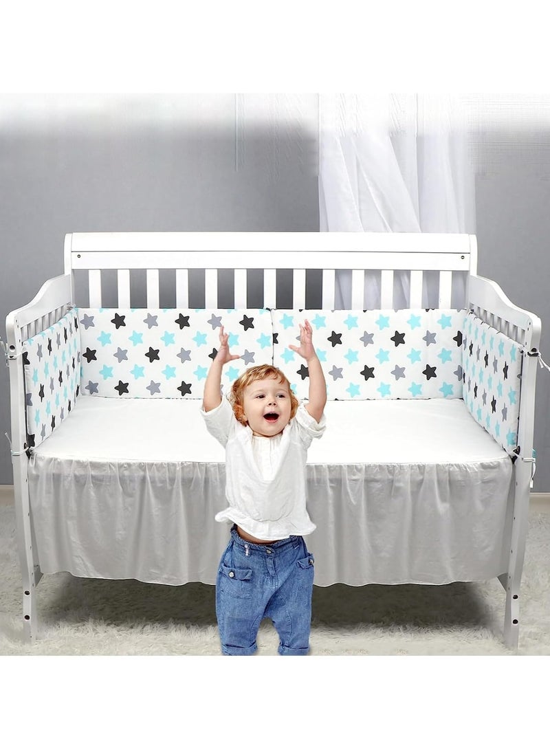 Crib Bumper Breathable Cot Bumper Breathable Mesh Cot Liner Crib Rail Cover Baby Crib Bumper Baby Boys Girls Nursery Breathable Crib Bedding Baby Bed Bumper 130x30cm (Blue)  - Image 3