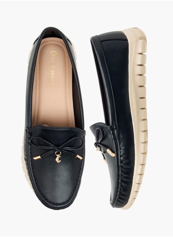 Le Confort Women Textured Slip-On Loafers with Bow Applique  - Image 1