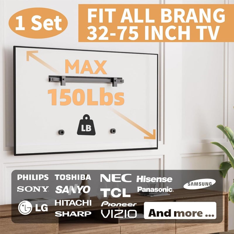 AENTGIU Studless TV Wall Mount, No Drill Drywall TV Bracket Hanger for 32-75 inch Flat Screen TVs, No Anchors, No Stud, Heavy Duty, Renter Friendly, Easy Install with All Hardware Included - Image 3