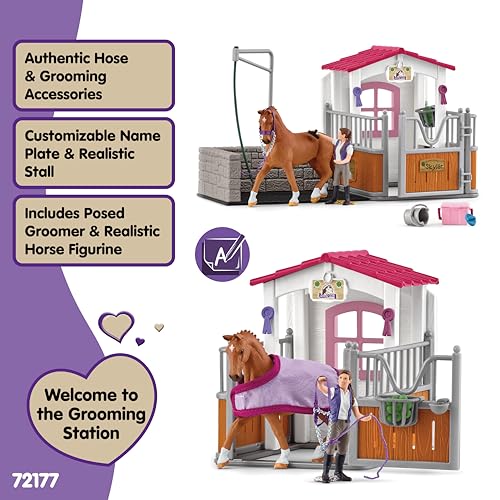 Schleich Horse Club 28 PC Horse Wash Stall Toy Playset with Mare and Rider Action Figure and Accessories for Girls and Boys Personalizable Stall Interactive Realistic Kids Toys Ages 5 72177 - Image 3