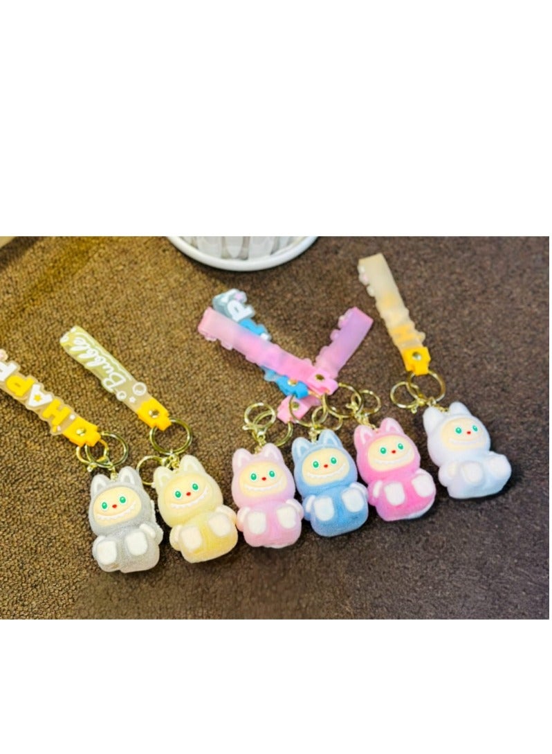 LABUBU 6-Pieces Of Mix Cute Labubu Keychain Set – Colorful ‘Happy’ Strap Charms for Bags, Keys & Gifts 