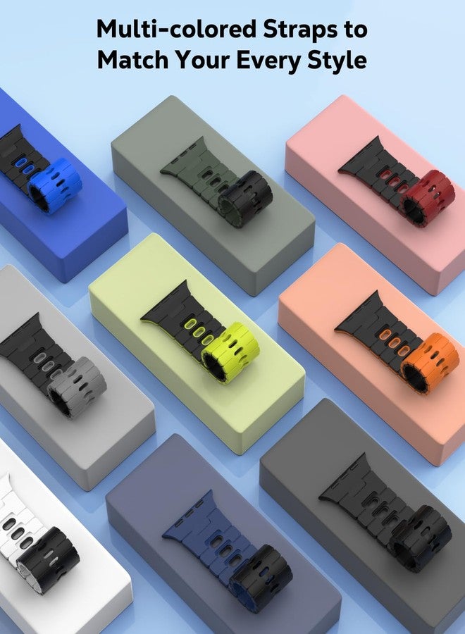 MoKo 4 Pack Sport Watch Band Compatible with Apple Watch Ultra 3/2/1 49mm,S11/S10 46mm,9/8/7 45mm,SE3/SE2/SE/6/5/4 44mm,3/2/1 42mm, Bicolor Soft Silicone Replacement Strap for Men Women, MultiColor G - Image 5