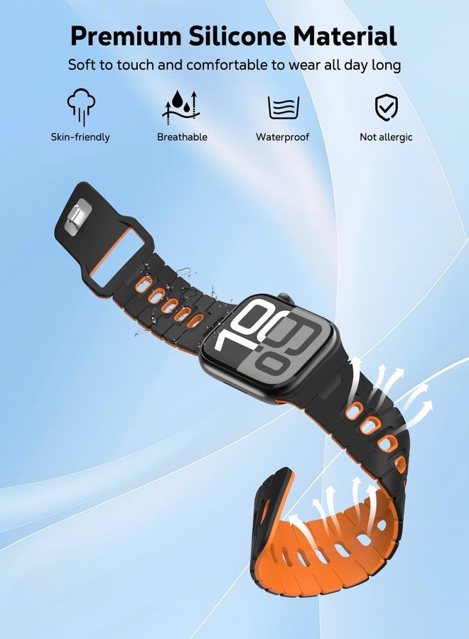 MoKo 4 Pack Sport Watch Band Compatible with Apple Watch Ultra 3/2/1 49mm,S11/S10 46mm,9/8/7 45mm,SE3/SE2/SE/6/5/4 44mm,3/2/1 42mm, Bicolor Soft Silicone Replacement Strap for Men Women, MultiColor G - Image 3