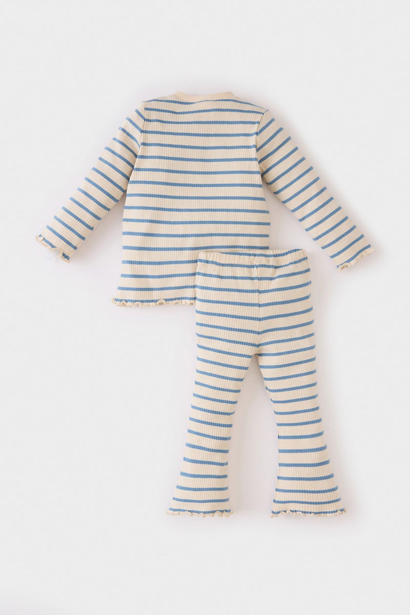 ديفاكتو طقم بيبي بناتي مخطط مضلع قصة عادية - قطعتين - Image 5