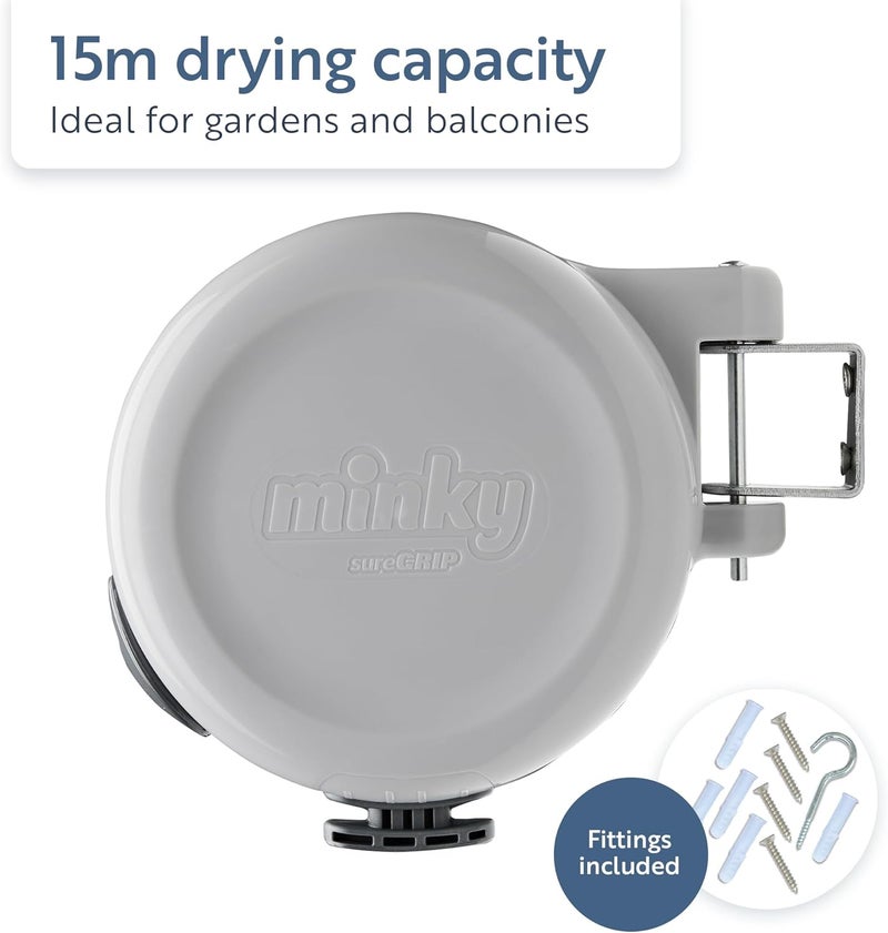 minky Homecare Outdoor Retractable Clothesline - Heavy Duty PVC Coated Line - Energy and Space Saving Removable Laundry Drying Line - 49 Feet (Gray) - Image 2