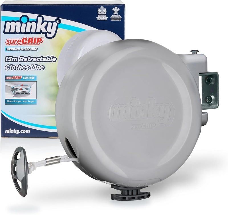 minky Homecare Outdoor Retractable Clothesline - Heavy Duty PVC Coated Line - Energy and Space Saving Removable Laundry Drying Line - 49 Feet (Gray) - Image 1