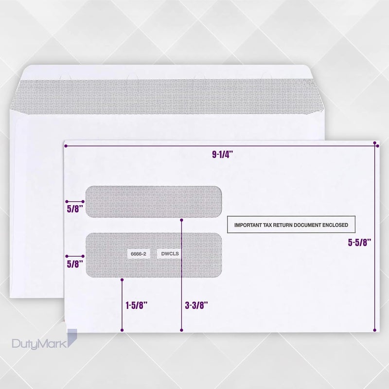 Dutymark 50 W2 Envelopes, Designed for W2 2-Up Tax Forms, Form QuickBooks Desktop and Other Tax Software, 5 5/8â€™â€™ x 9â€™â€™, Gum Seal Double Window Security W2 Envelopes, 50 Pack - Image 4