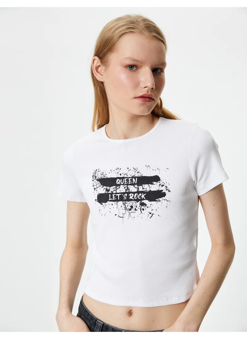 KOTON Slogan Printed T-Shirt Short Sleeve Crew Neck Cotton