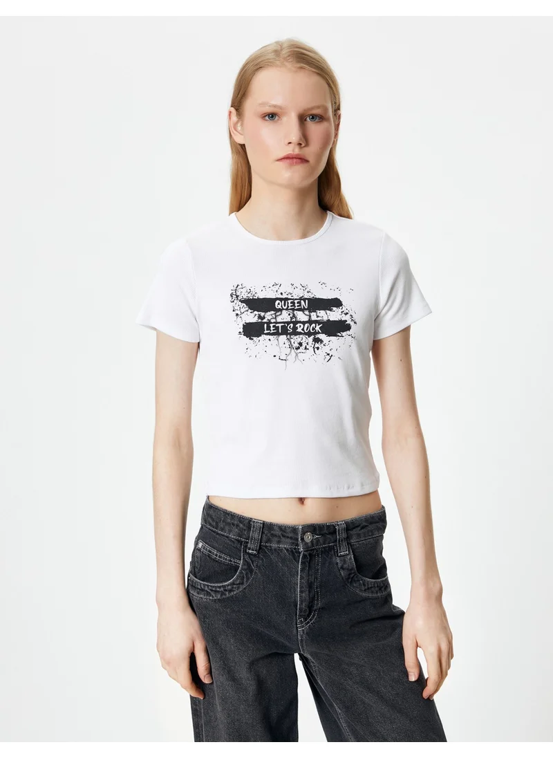 كوتون Slogan Printed T-Shirt Short Sleeve Crew Neck Cotton