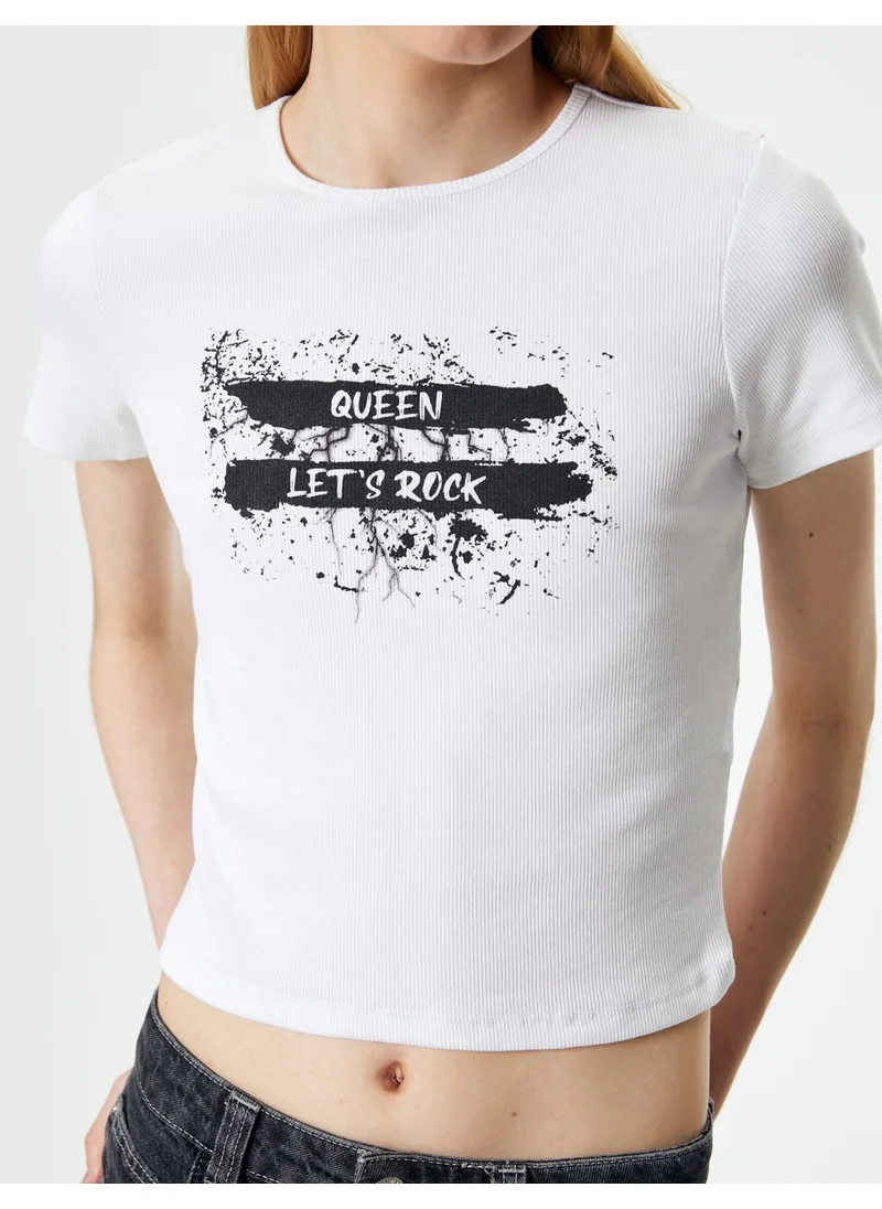 كوتون Slogan Printed T-Shirt Short Sleeve Crew Neck Cotton