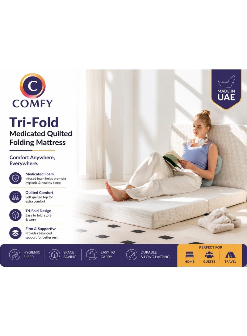 Comfy مرتبة كلاسيكية محمولة مريحة من الساتان الأبيض قابلة للطي 180 × 90 × 7 سم - Image 5