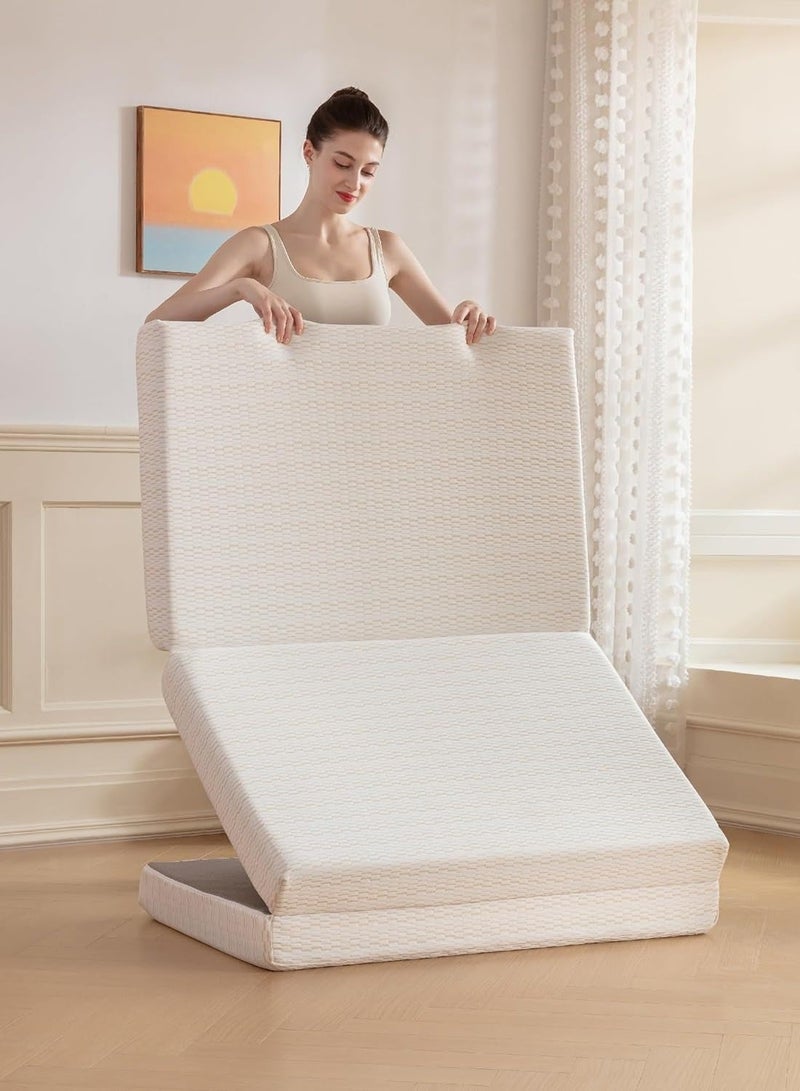 Comfy مرتبة كلاسيكية محمولة مريحة من الساتان الأبيض قابلة للطي 180 × 90 × 7 سم - Image 2