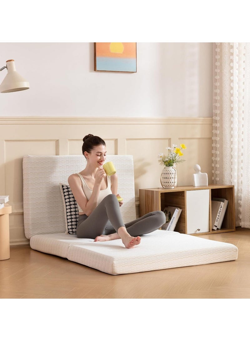 Comfy مرتبة كلاسيكية محمولة مريحة من الساتان الأبيض قابلة للطي 180 × 90 × 7 سم - Image 4