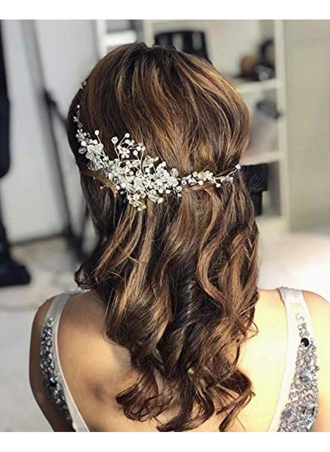 Kercisbeauty - Handmade Bridal Bridesmaids Rhinestones Flower Side Headband Vine Spring Headpiece Hair Vine Bridal Accessories Super Flash Party AccessoriesRustic Wedding (Silver) - Image 1