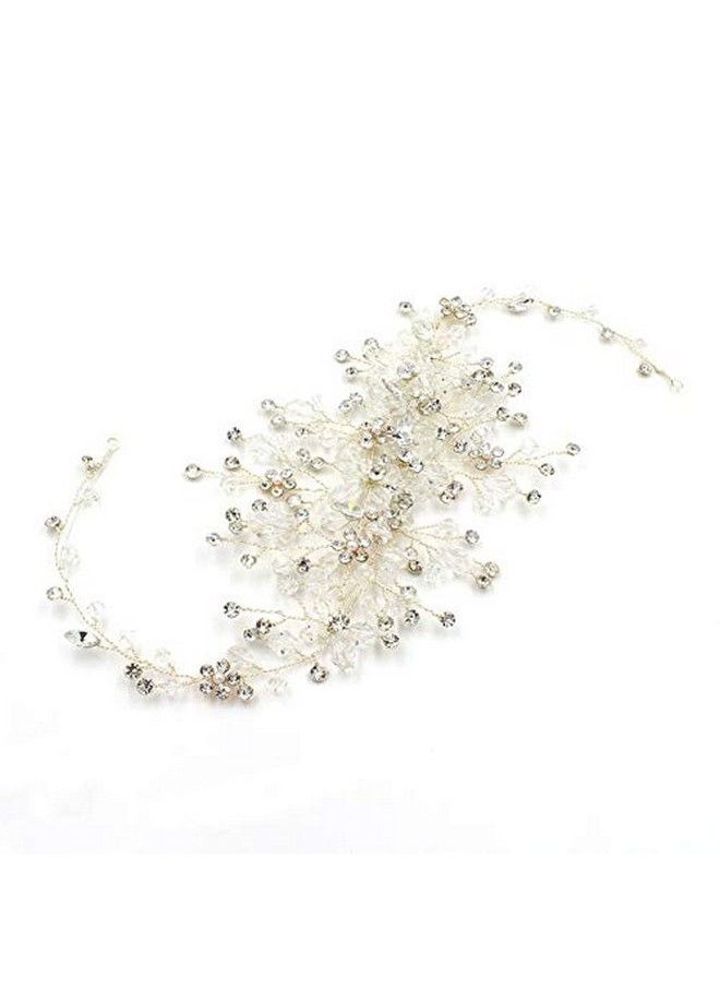 Kercisbeauty - Handmade Bridal Bridesmaids Rhinestones Flower Side Headband Vine Spring Headpiece Hair Vine Bridal Accessories Super Flash Party AccessoriesRustic Wedding (Silver) - Image 1