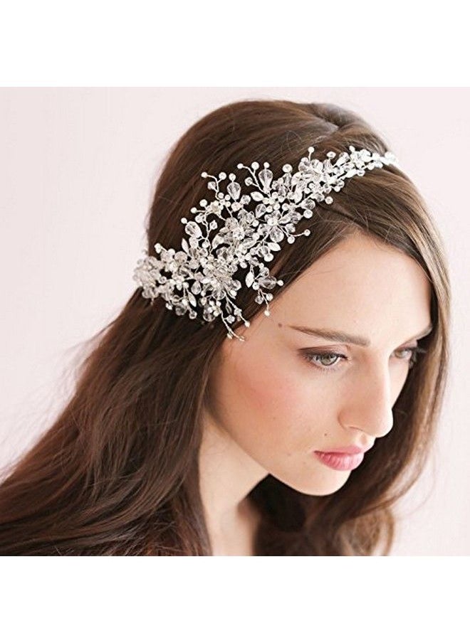 Kercisbeauty - Handmade Bridal Bridesmaids Rhinestones Flower Side Headband Vine Spring Headpiece Hair Vine Bridal Accessories Super Flash Party AccessoriesRustic Wedding (Silver) - Image 1