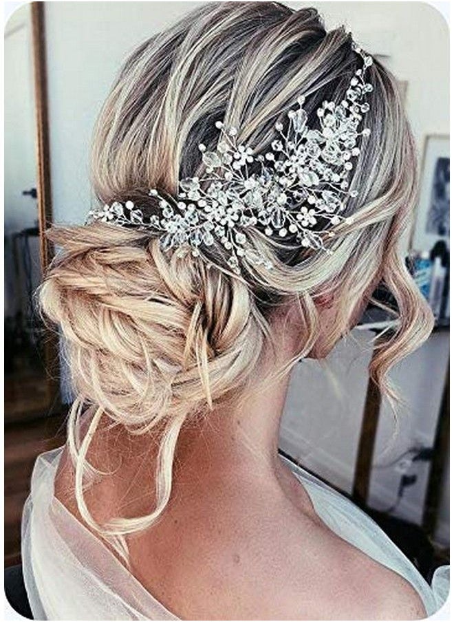 Kercisbeauty - Handmade Bridal Bridesmaids Rhinestones Flower Side Headband Vine Spring Headpiece Hair Vine Bridal Accessories Super Flash Party AccessoriesRustic Wedding (Silver) - Image 1
