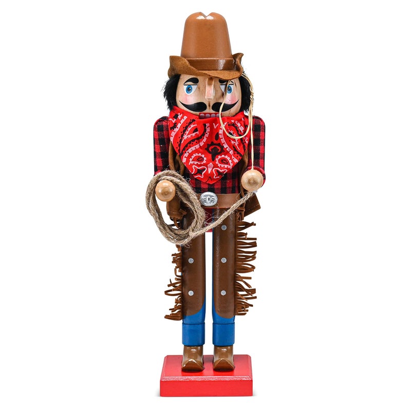 Ornativity Christmas Western Cowboy Nutcracker Brown and Red Wooden Nutcrackers Cow Boy with a Rope and Lasso Xmas Themed Holiday Nut Cracker Doll Figure Decorations 14